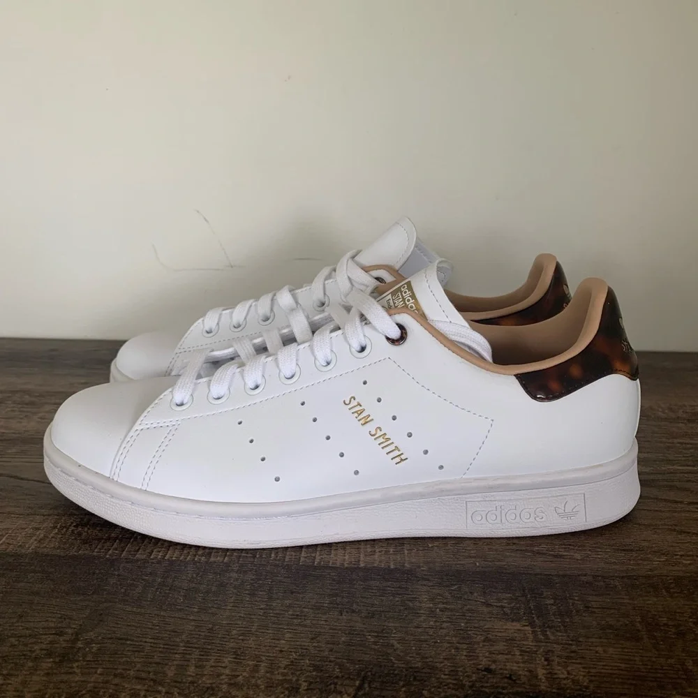 adidas Stan Smith White with Brown Accent Sneakers - Picture 7 of 10